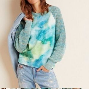 Anthropologie water colors Ocean blues knitted sweater tyedye M